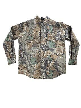 Spartan Shirt Mens Large Brown Realtree Camo Button Up Long Sleeve USA Hunting